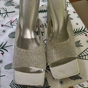 Silver Slide On Block Heels